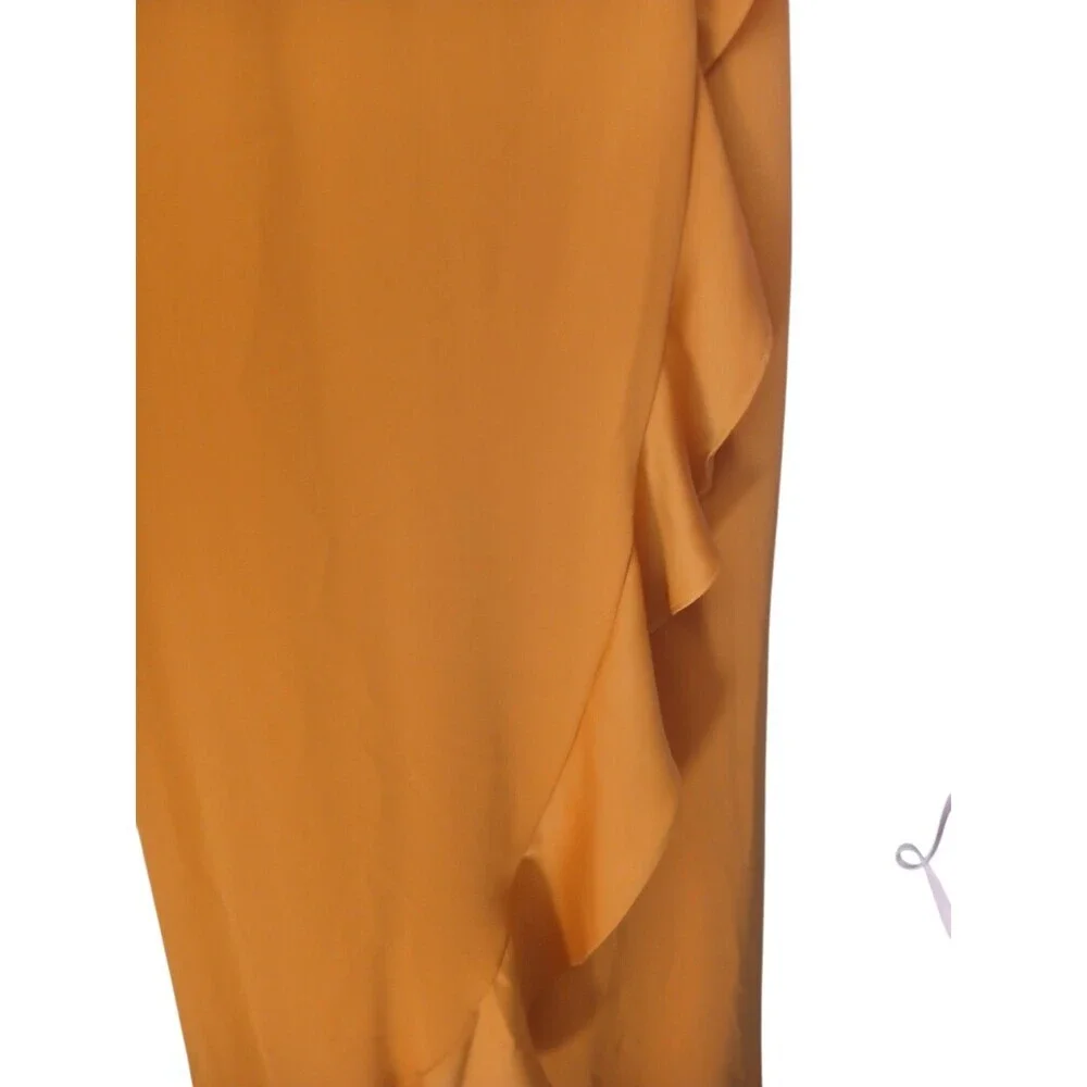 DB Studio Celebrate Mustard Midi Dress Size 4 Ruffle Hem V-Neck Elegant Dress